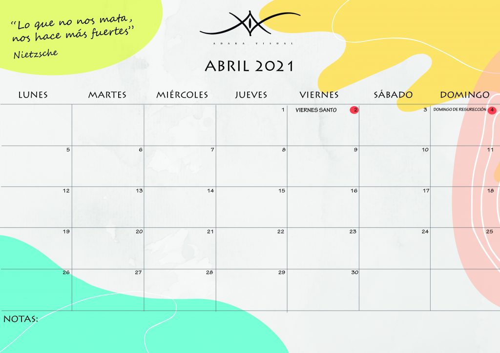 calendario abril 2021