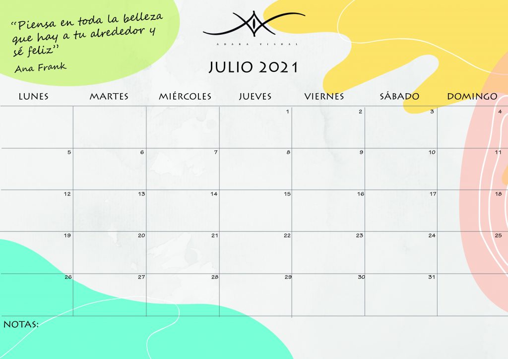calendario julio 2021 de adara visual