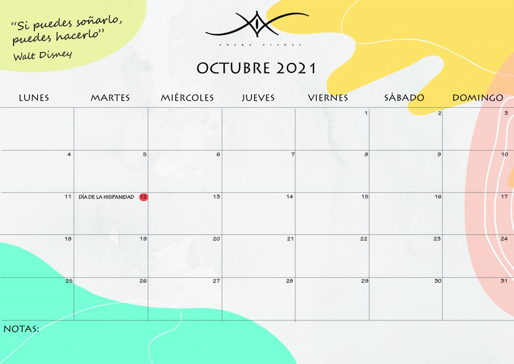 Calendario octubre 2021