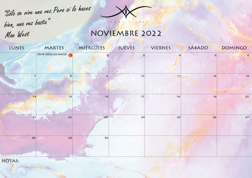 Calendario Noviembre 2022 de adara visual