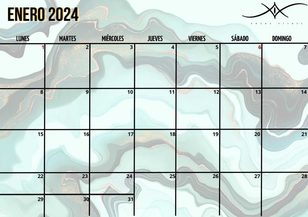 calendario enero 2024 realizado por adara visual