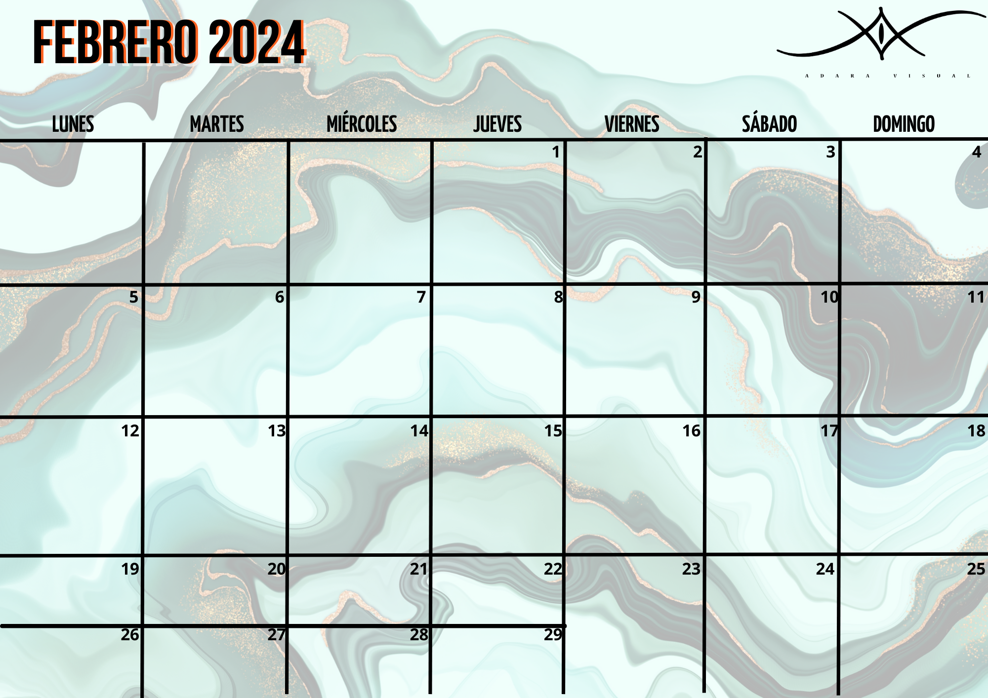 calendario febrero 2024 realizado por adara visual